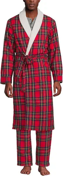 Lands' End Men's High Pile Fleece Lined Flannel Robe