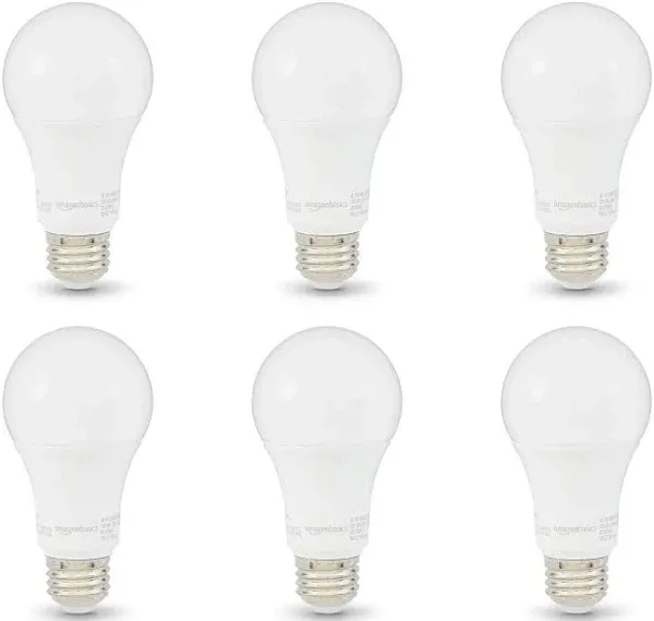 Amazon Basics A19 LED Light Bulbs 100 Watt Equivalent, Soft White (2700K), Energy Efficient 15W, Non-Dimmable, 10,000 Hour Lifetime, 6-Count