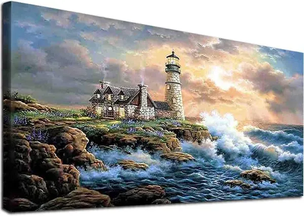 JATOK Large Diamond Painting Kits for Adults (35.5 x 15.7 inch) DIY 5D Lighthouse Full Round Drill Crystal Rhinestone Embroidery Pictures Arts Paint by Diamond Art Kits for Home Wall Decor Relax