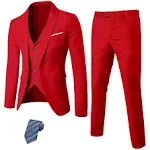 Mys Men's 3 Piece Slim Fit Suit Set, One Button Solid Jacket Vest Pants with Tie