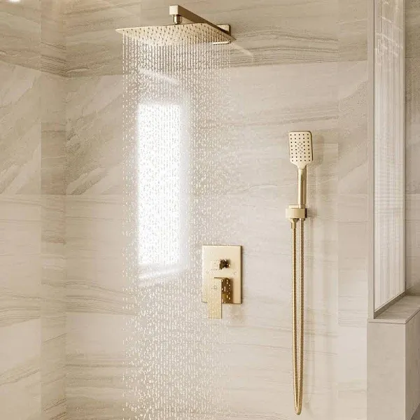 CASAINC Thermostatic Shower System 10&#034; Brushed Gold Rainfall Head Handheld 2447