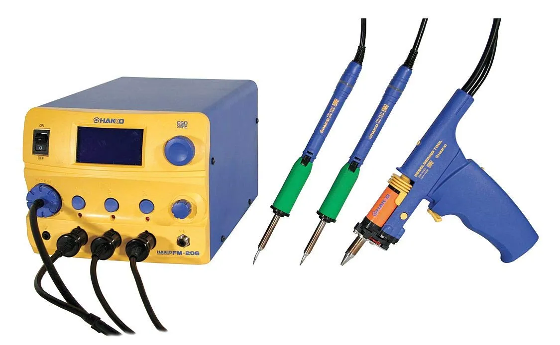 Hakko FM206-DSS ESD-Safe FM-206 Desoldering Rework Station with One FM-2024 Desoldering and Two FM-2027 Soldering Irons, 410 Watt