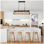 Airposta Farmhouse Rustic Wood Chandelier 5 Lights Metal Rectangle Dining Room Swag Lighting