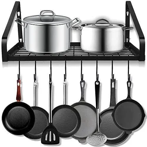 Hanging Pots &amp; Pans Rack,Wall Mounted Pots Pans Organizer Holder Rack with 8 