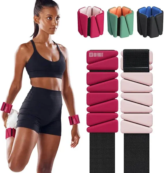  Wrist &amp; Ankle Weights for Women - Set of 2 (1lb Each), Silicone Surface, Pink