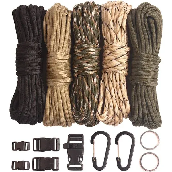 Paracord,Parac<wbr/>ord 550 Combo Crafting Kits with 5 Types Buckles,20 Feet Each P...