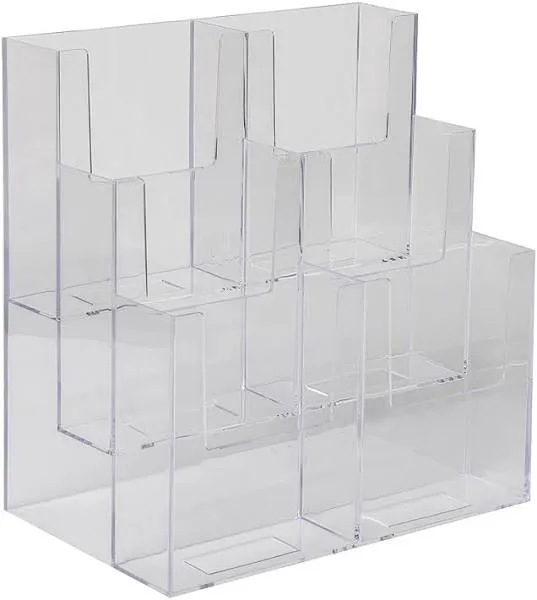 Dazzling Displays Acrylic Stand 3 Tier, 6 Pocket Fits 4 by 9 Material, Clear 