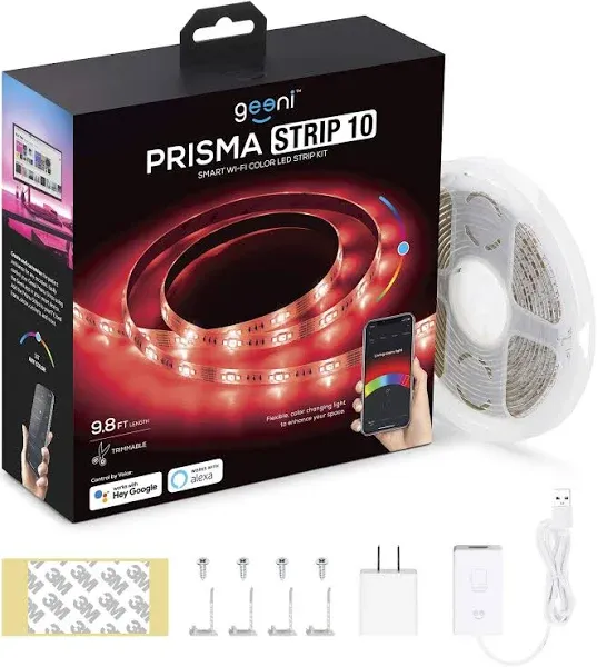 Geeni Prisma Strip 9.8 ft Smart LED Strip Lights, Indoor/Outdoor Adhesive Strips, Lights for TikTok, Alexa & Google Home Compatible. No Hub Required (3M Light Strips)