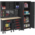 GSTANDARD 6 Piece Garage Cabinets Storage System: Includes Steel Cabinets, Drawers, Rolling Chest and Pegboard, Garage Workbench with Storage - Perfec