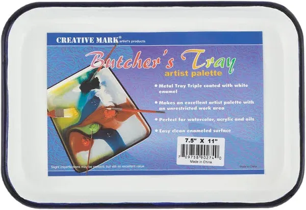 Creative Mark Butcher Tray Palette - Triple Coated Enamel Tray Palette for Painting, Color Theory, Mixing, and More! - 7.5" x 11"