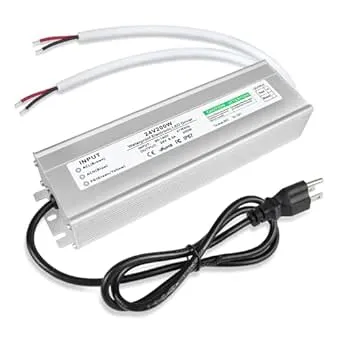 LED Power Supply 24V 200W, Waterproof IP67 LED Driver, LED Transformer with 3-Prong Plug 3.3 Feet Cable for LED Light, Computer Project, Outdoor Light, 8.3Amp