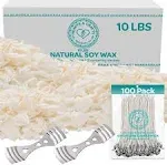 Hearts & Crafts Natural Soy Wax for Candle Making - 5lbs Natural Soy Wax - 100 6-Inch Pre-Waxed Candle Wicks, 2 Metal Centering Devices, 5lbs Soy