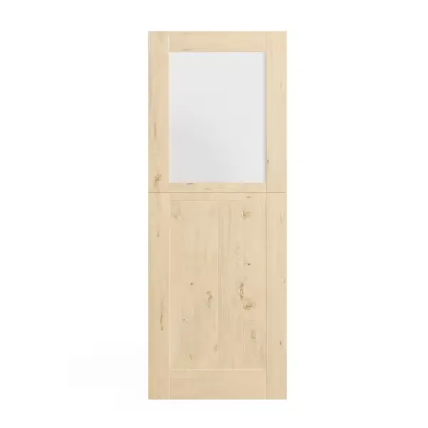 TENONER 30 in. x 80 in. Finished Interior Dutch Door, Half Frosted Glass Split Single Door Slab with Natural Pine Wood SLAB-hlm30