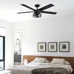 52&#034; Industrial Wood 5-Blade Black Ceiling Fan with Remote