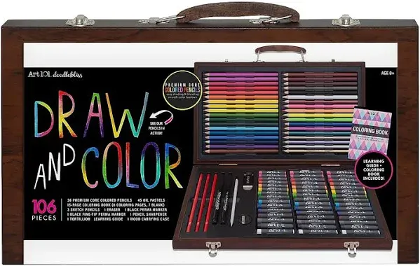 Art 101 Draw and Color Art Set, Assorted Colors, 106 Pieces (53106)