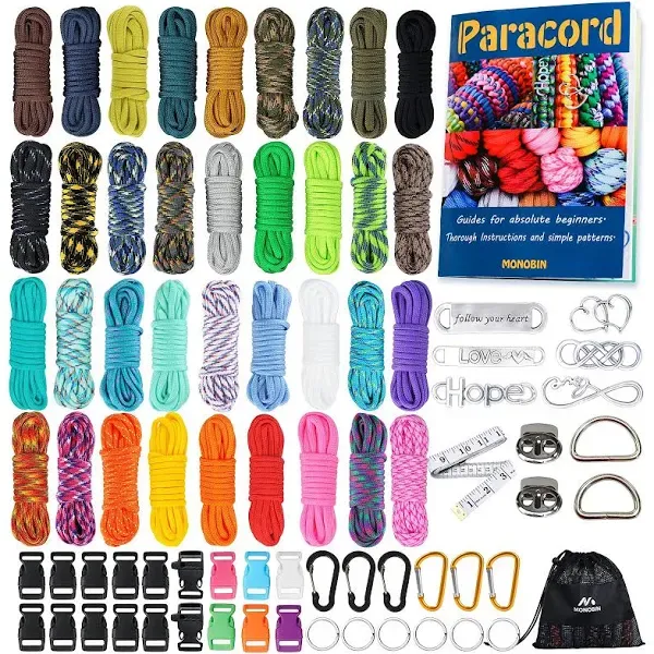 MONOBIN Paracord, 550 Paracord Combo Kit with Instruction Book - 36 Colors Multifunction Paracord Ropes and Complete Accessories for Making Paracord Bracelets, Lanyards, Dog Collars