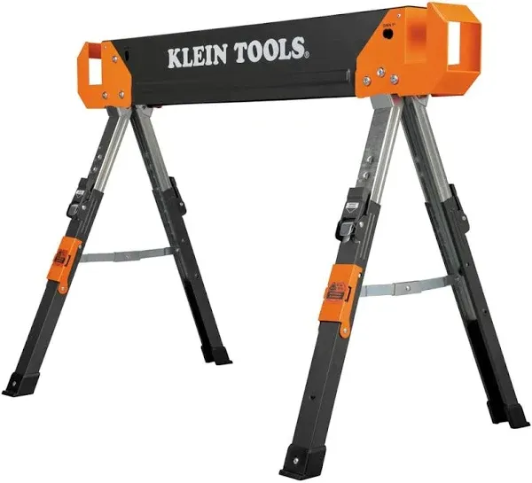 Klein Tools 66188 Folding Saw Horse, 2x4 Support Arms, 26-Inch to 32-Inch Adjustable Height, Heavy Duty Jobsite Table, 1-Pack