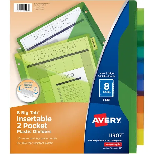 Avery Insertable Big Tab Plastic 2-Pocket Dividers 11907