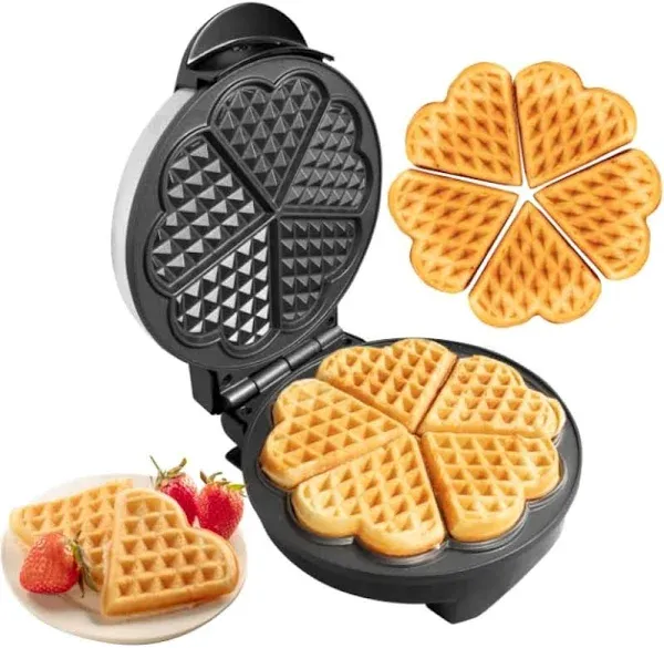 CucinaPro Heart Waffle Maker - Make 5 Heart Shaped Waffles for Special Mornin...