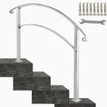 Happybuy Handrails for Outdoor Steps, Fit 1 or 4 Steps Outdoor Stair Railing, White Wrought Iron Handrail, Flexible Front Porch Hand Rail,