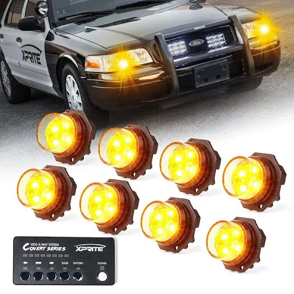 Xprite 6x White/Amber LED Strobe Lights Kit Hideaway Car Truck Emergency Warning