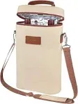 Tirrinia 2 Bottle Wine Tote Carriers - Leakproof & Insulated Padded Versatile Wine Cooler Bag, Wine Gift Bag, Beige