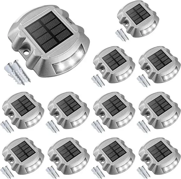 Solar Deck Lights Driveway Dock Lights, 12-Pack Led IP67 Waterproof Outdoor Warn