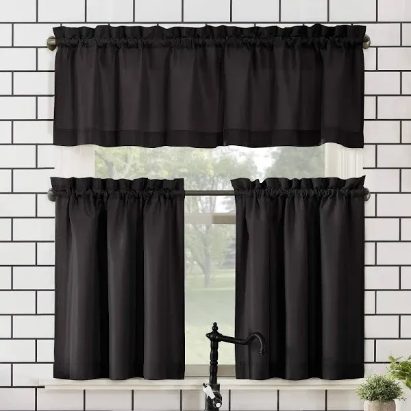 Martine Microfiber Semi-Sheer Rod Pocket Kitchen Curtain Valance and Tiers Set