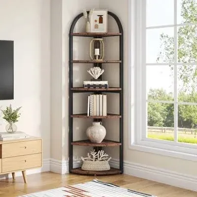 Tribesigns 6 Tier Corner Shelf 71 inch Tall Corner Bookshelf for Small Space