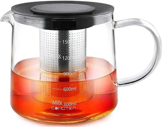 EIKS 1000ml Glass Teapot with Removable Infuser, Tea Maker Serving Pot for Blooming Tea Loose Leaf Tea