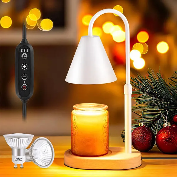 Candle Warmer Lamp with Timer Dimmer Adjustable Height, Wood Base Electric Top Down Melting Wax Melt Warmer for Jar Candles, Home Bedroom Decor House Warming Christmas Day Present for Mom