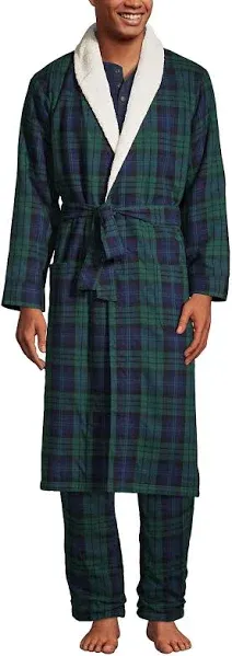 Lands' End Men's Sherpa Fleece Lined Flannel Robe