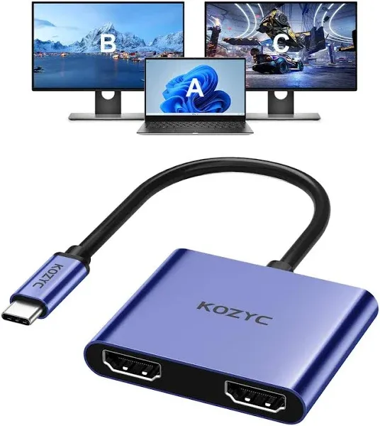 USB C to Dual HDMI Adapter 4K@60hz, Type C to HDMI Splitter Extended Display for MacBook/MacBook Pro Air Dell XPS13/15, Samsung Galaxy S9 [MST Mode (Extended displays) Only for Win OS], Dark Purple