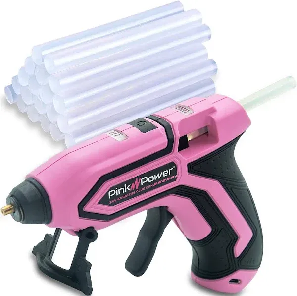 Pink Power Cordless Mini Hot Glue Gun with Stand - USB Rechargeable Wireless ...