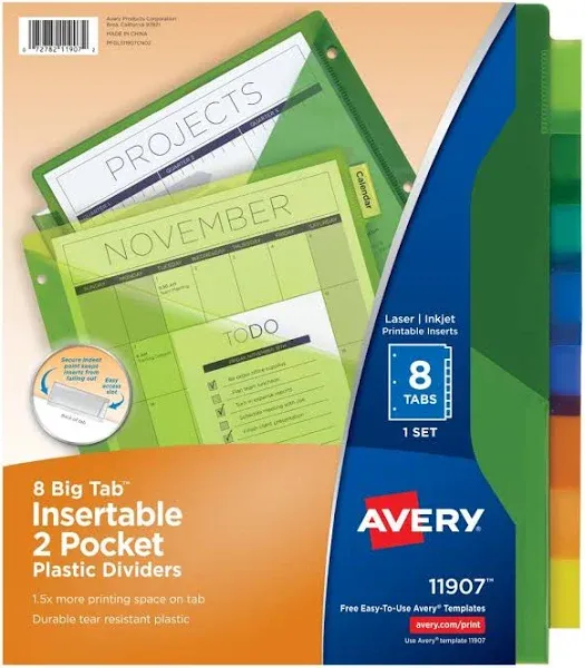 Avery Big Tab - Divider - 8 Parts - Tabbed - Multicolor