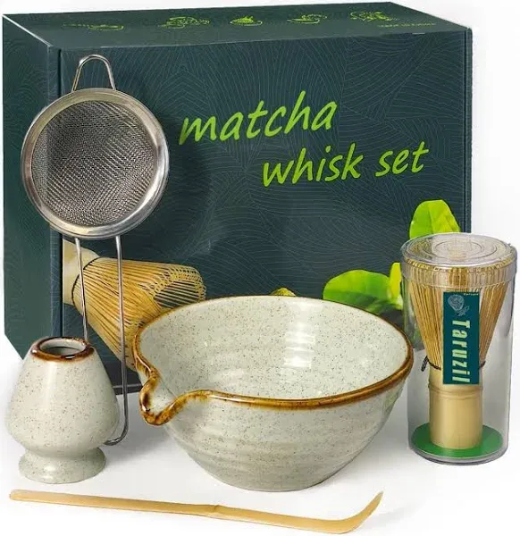 Taruzil Matcha Whisk Set with Matcha Bowl Matcha Bamboo Whisk Scoop