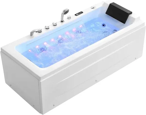 67” Whirlpool Tub,Empava Jetted Bathtub with Heater,17 Jets,Waterfall,Light,Hydro Massage with LED Control Panel