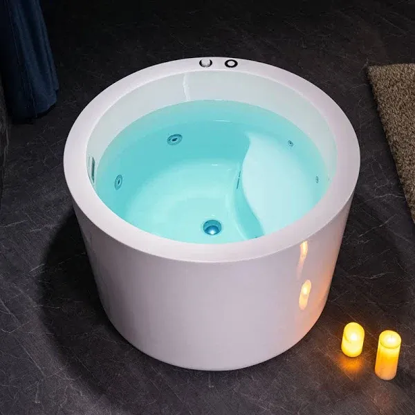 WOODBRIDGE 41" Acrylic Freestanding Round Contemporary Whirlpool Heated Jetted Tub with Pre-molded Seat and