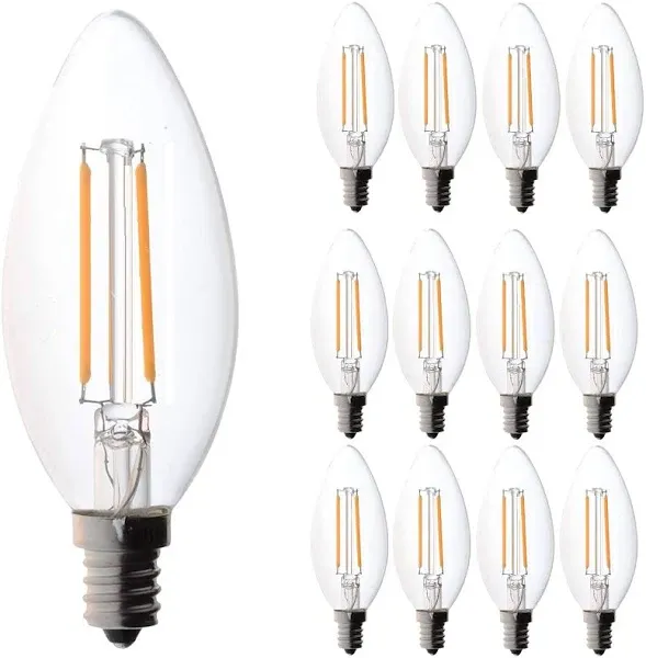 Bioluz LED Light Bulbs 4W Filament Candelabra Bulb, E12 Base High Efficiency LED Light Bulb, UL Listed, Ideal for Home Decor, Long-Lasting LED Bulbs, Bright and Energy Efficient, Pack of 12