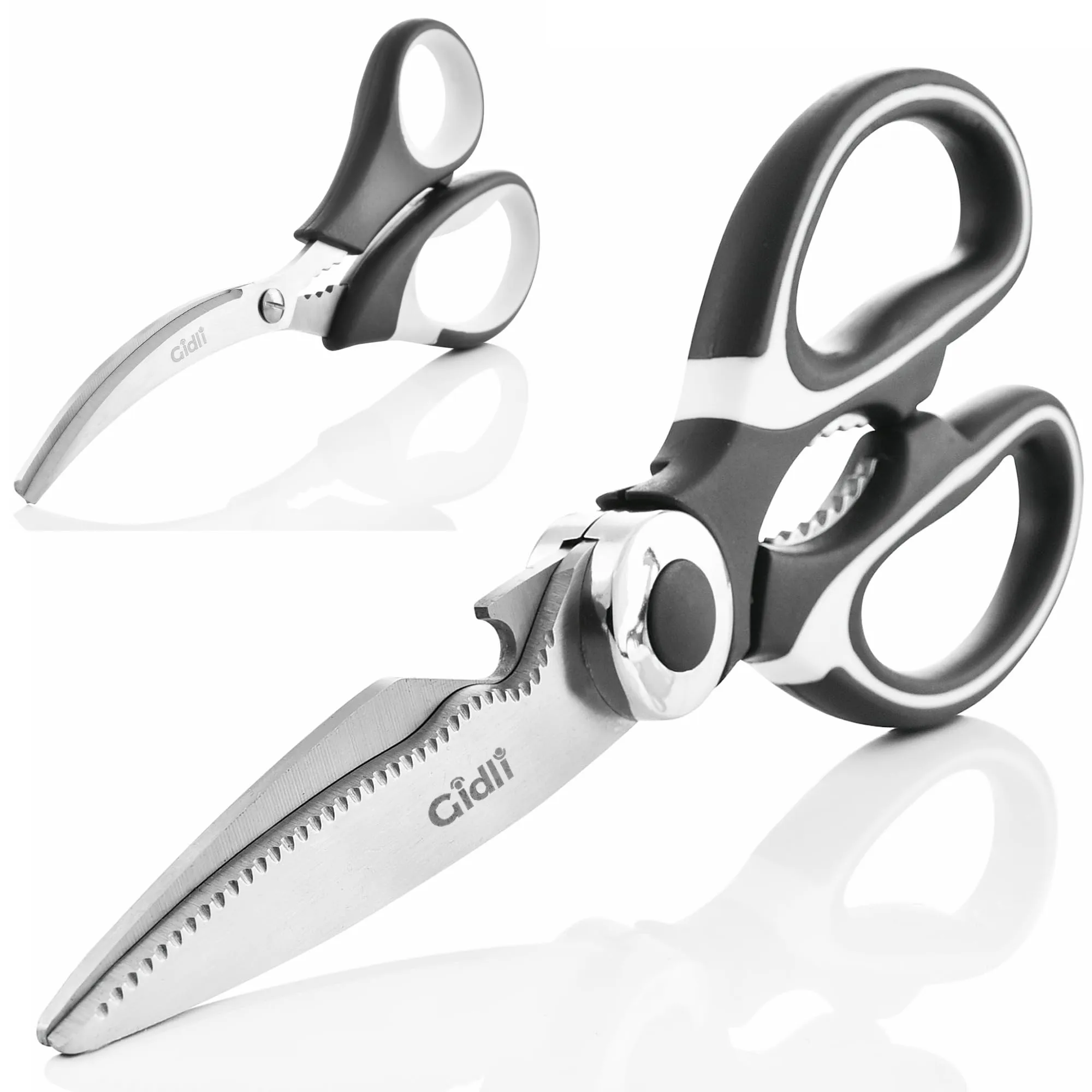 Kitchen Shears by Gidli - Lifetime Replacement Warranty- Includes Seafood Scissors As a Bonus - Heavy Duty Utility Stainless Steel All Purpose Ultra Sharp Scissors for Food - Cooking Shears