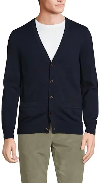 Lands&#039; End Men&#039;s Fine Gauge Supima Cotton V-Neck Cardigan Sweater size xl