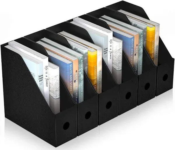 Plastic Foldable Black Magazine File Holder,6 Pack Desk Organizer with Colore...