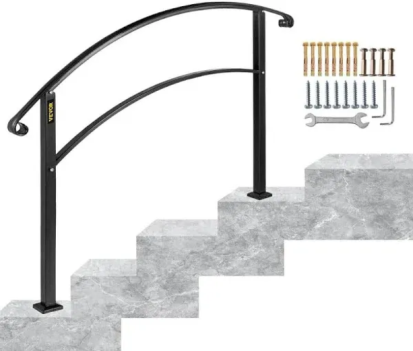 VEVOR 1 Steps Wrought Iron Handrails for Outdoor Steps Black