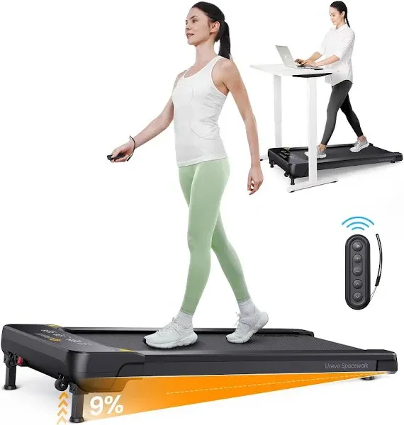 UREVO Walking Pad with Auto Incline, 9% Incline Under Desk Treadmill for Home/Office, 3-Slope Treadmill with Incline and Large LED Display