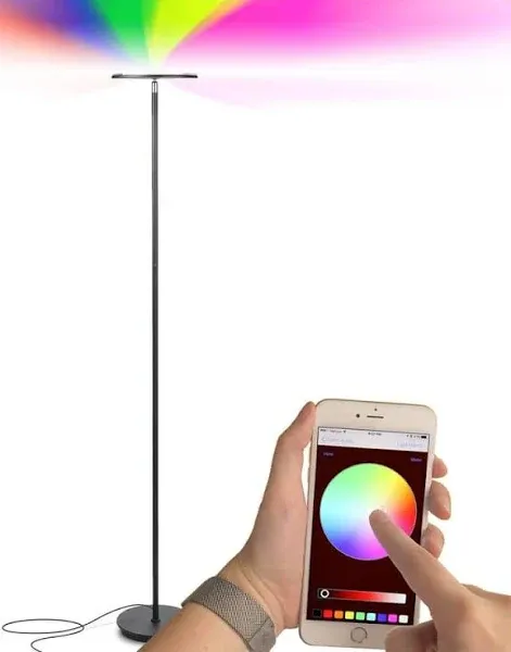 Brightech for SKY ! Colors – Wi-Fi Color Changing Torchiere LED Floor Lamp Black