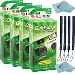 FUJIFILM QuickSnap Flash 400 Disposable 35mm Camera 4 Pack 4 Hand Straps 2 BluebirdSales Microfiber Cloth Green 7033661