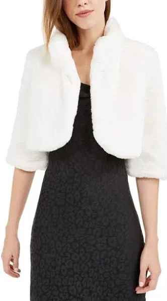 Laundry By Shelli Segal Ivory Faux Fur Shrug / Jacket Size M New With Tags