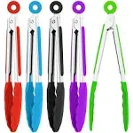 Extrapins 7 inch Silicone Small Tongs Set, Mini Kitchen Tongs with Silicone Tips Food Tongs Stainless Steel Cooking Tongs for Salad, Grilling, Frying