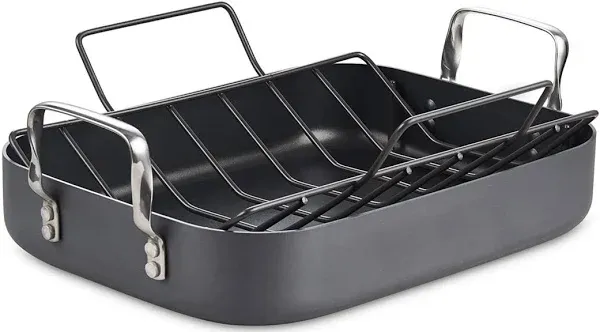 Cooks Standard 16-Inch x 12-Inch Hard Anodized Nonstick Chicken Ham Roaster Pan with Rack