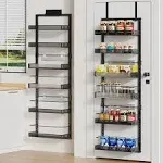 POKIPO 6-Tier Over The Door Pantry Organizer, Large Door Spice Rack with Adjustable Metal Baskets, Heavy Duty Hanging or Wall Mounted Storage Organizer for